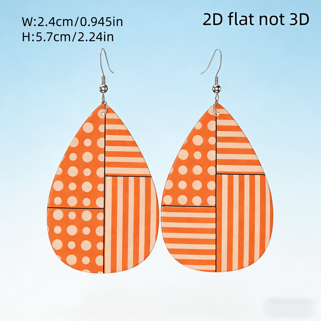 Women's Orange Polka Dot Stripe Teardrop Dangle Earrings